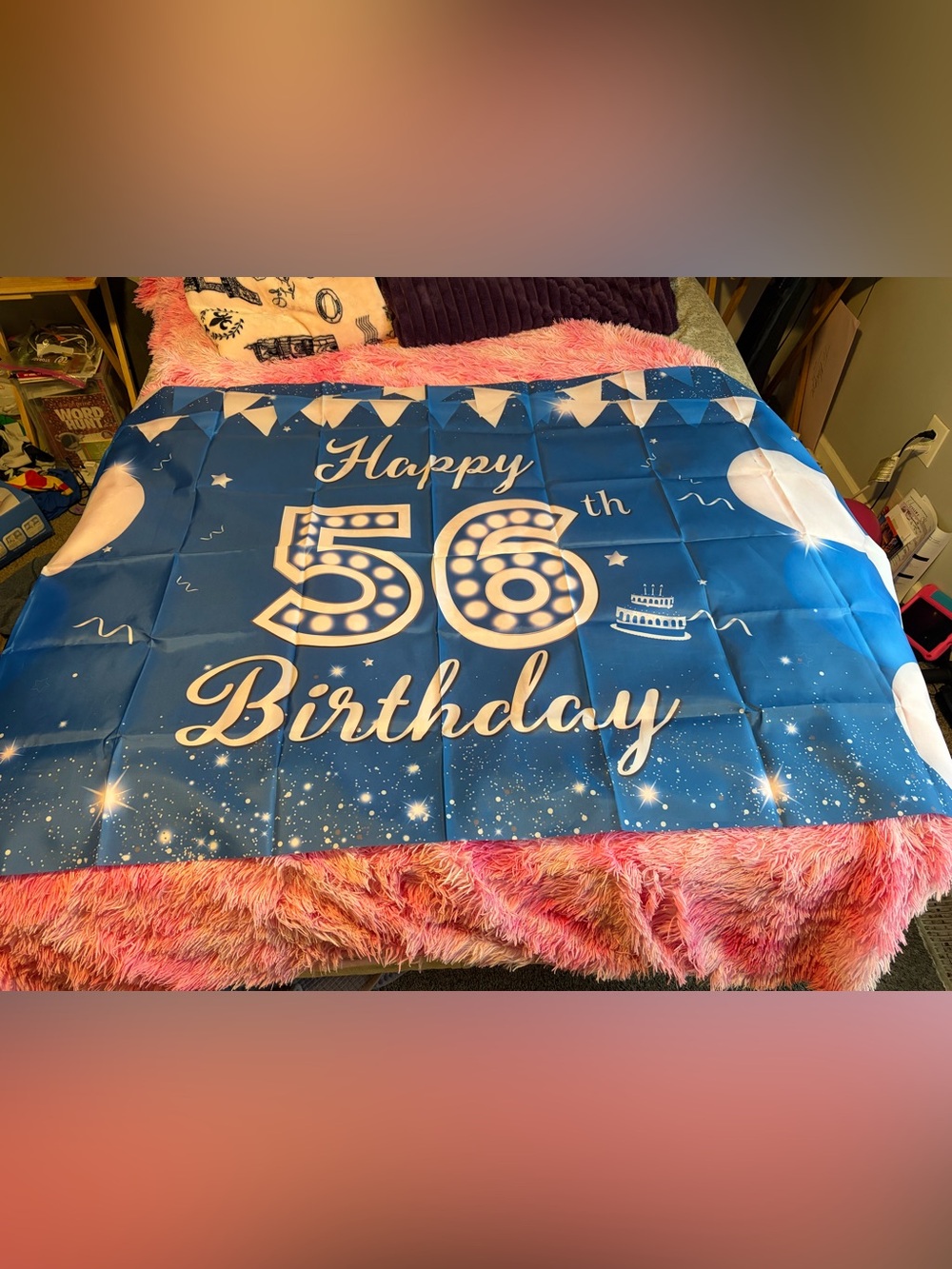 Happy 56th Birthday Blue Celebration Bedding Throw
